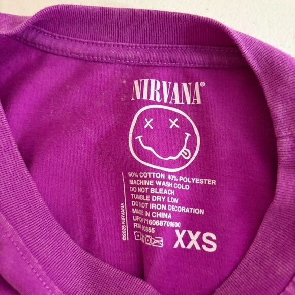 Nirvana T-Shirt Women's XXS Purple Graphic Tee Crew Neck Shirt Top Casual - Picture 6 of 7